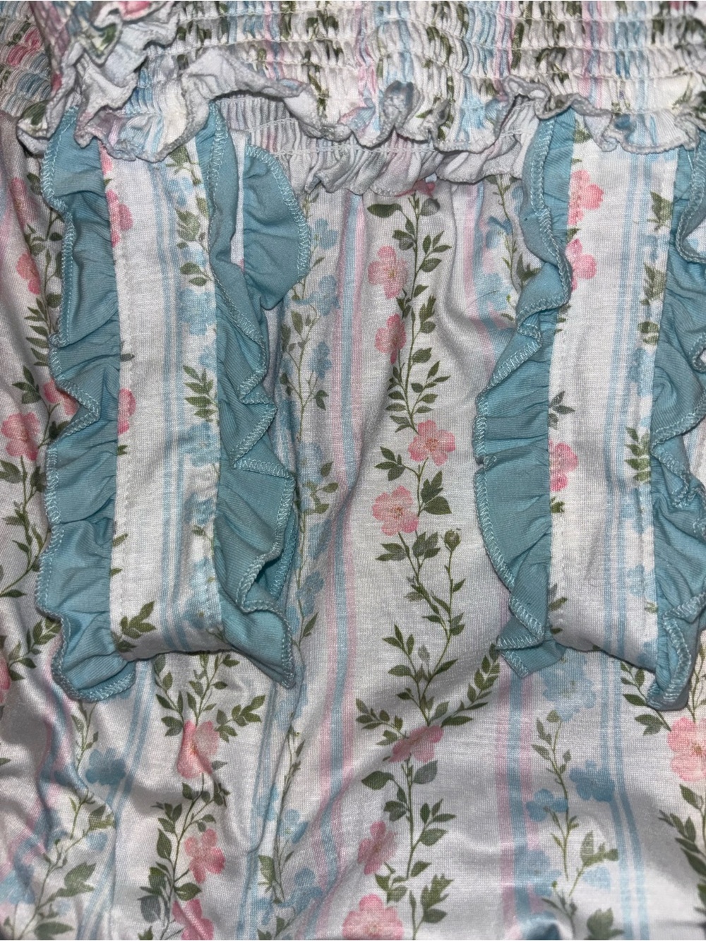 NWT Abby & Evie Cottagecore Floral Maxi Dress Blue Pink Smocked Tiered Size L - Picture 6 of 8
